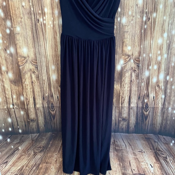 Navy Blue Floor Length Wrap Evening Gown - Picture 3 of 8